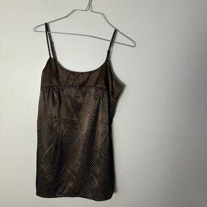 BCIH Women's Sleeveless Tank Top Shirt Blouse Brown Polka Dot Cami Large L